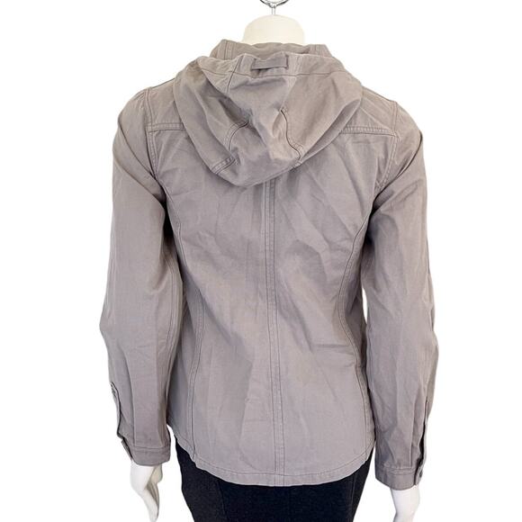 IBEX 100% Organic Cotton Snap Front Hooded Jacket in Light Taupe SZ S - Picture 6 of 10